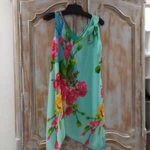 Turquoise sheer floral dress